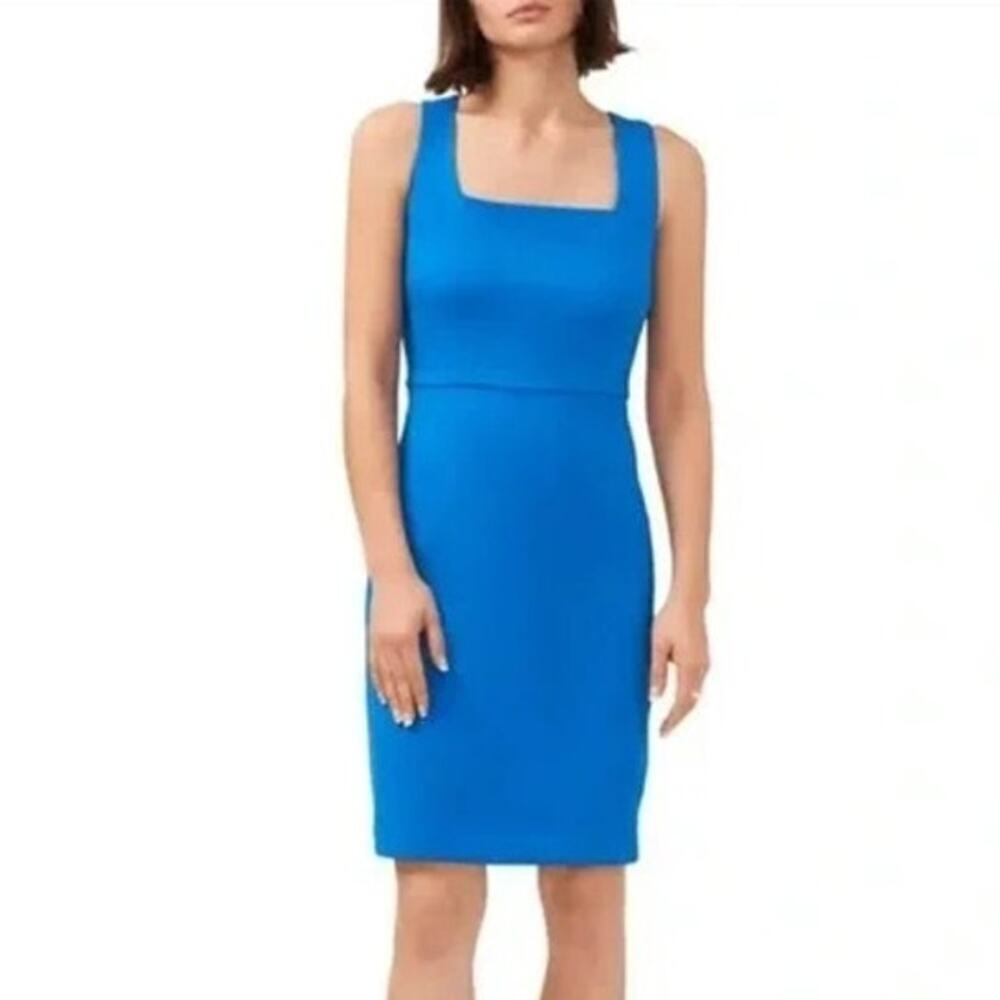 Halogen Dress Sleeveless Square Neck Knee Length Sheath Indigo Bunting Size L